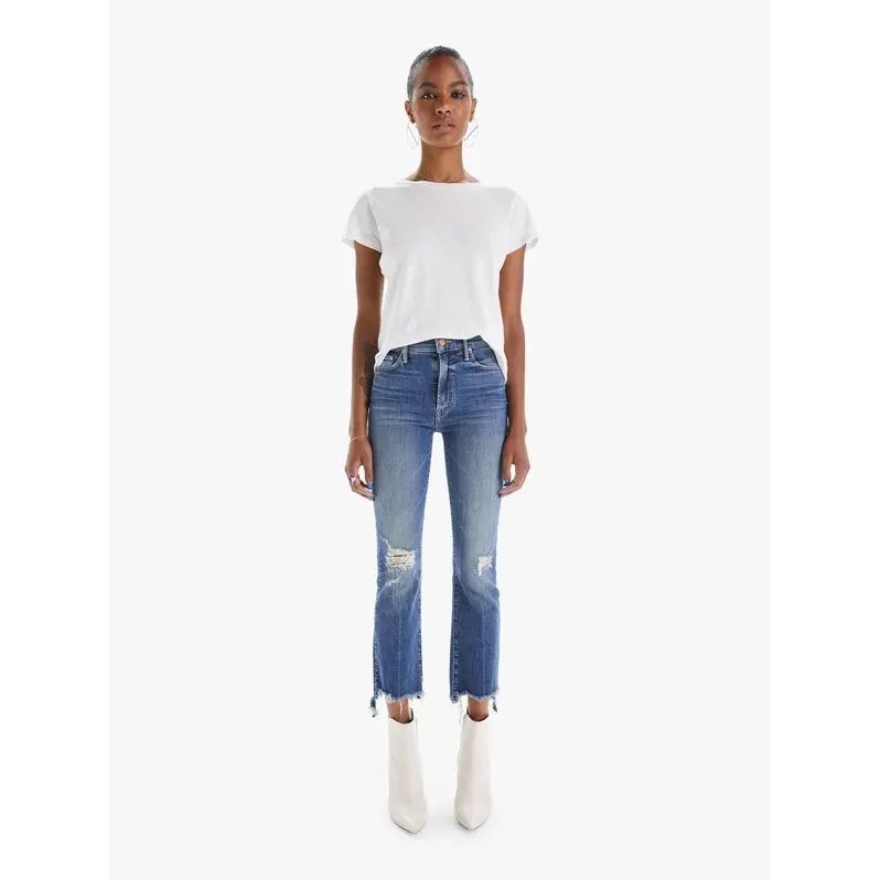 Mother The Insider Crop Step Chew Jeans Dancing On Coals Distressed Blue Size 24